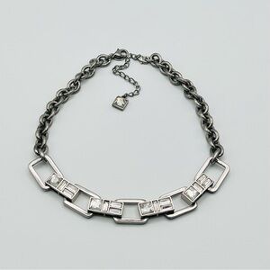 Lia Sophia Regency Necklace Kiam Family Silver Tone Geometric Crystal Links 15"+